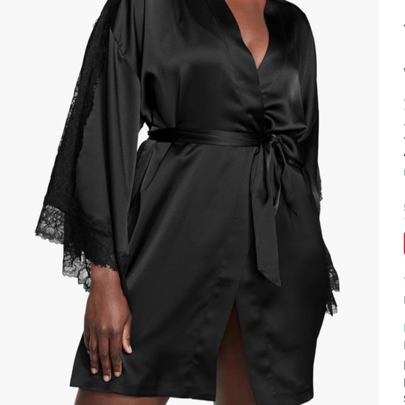 Victoria's Secret Other - Victoria’s Secret Lace Inset Satin Robe in Black sz med/lg